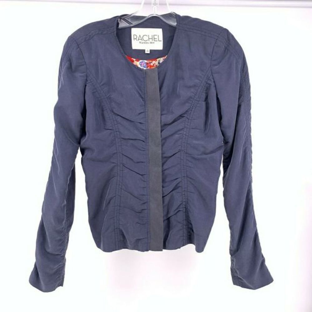 Rachel Roy Blue Ruched Moto Jacket Size 2